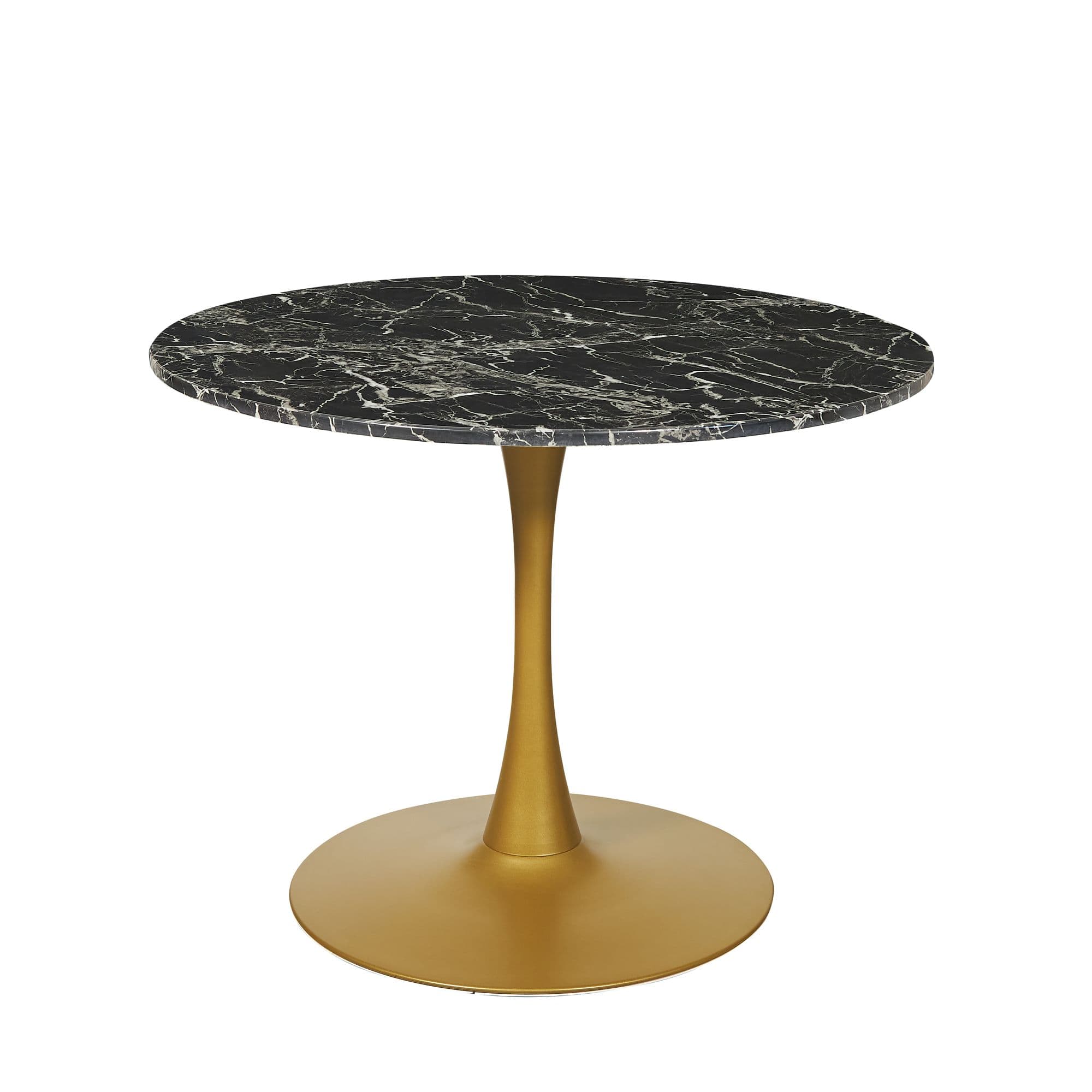 Mmilo Modern Black Round Artificial Marble Dining Table With Gold Base 100Cm