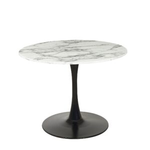 Mmilo Modern White Round Artificial Marble Dining Table With Black Base 100Cm