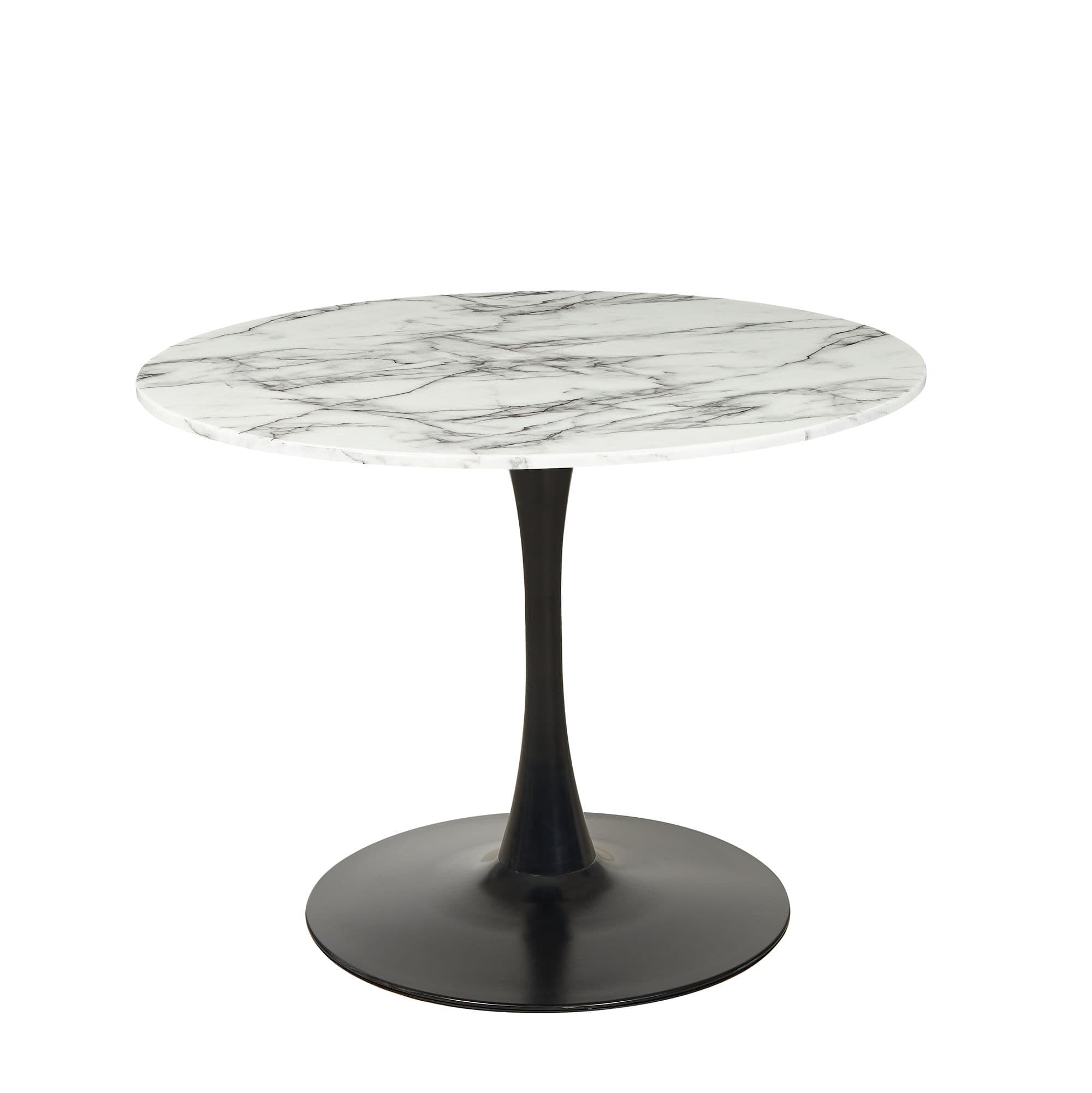 Mmilo Modern White Round Artificial Marble Dining Table With Black Base 100Cm