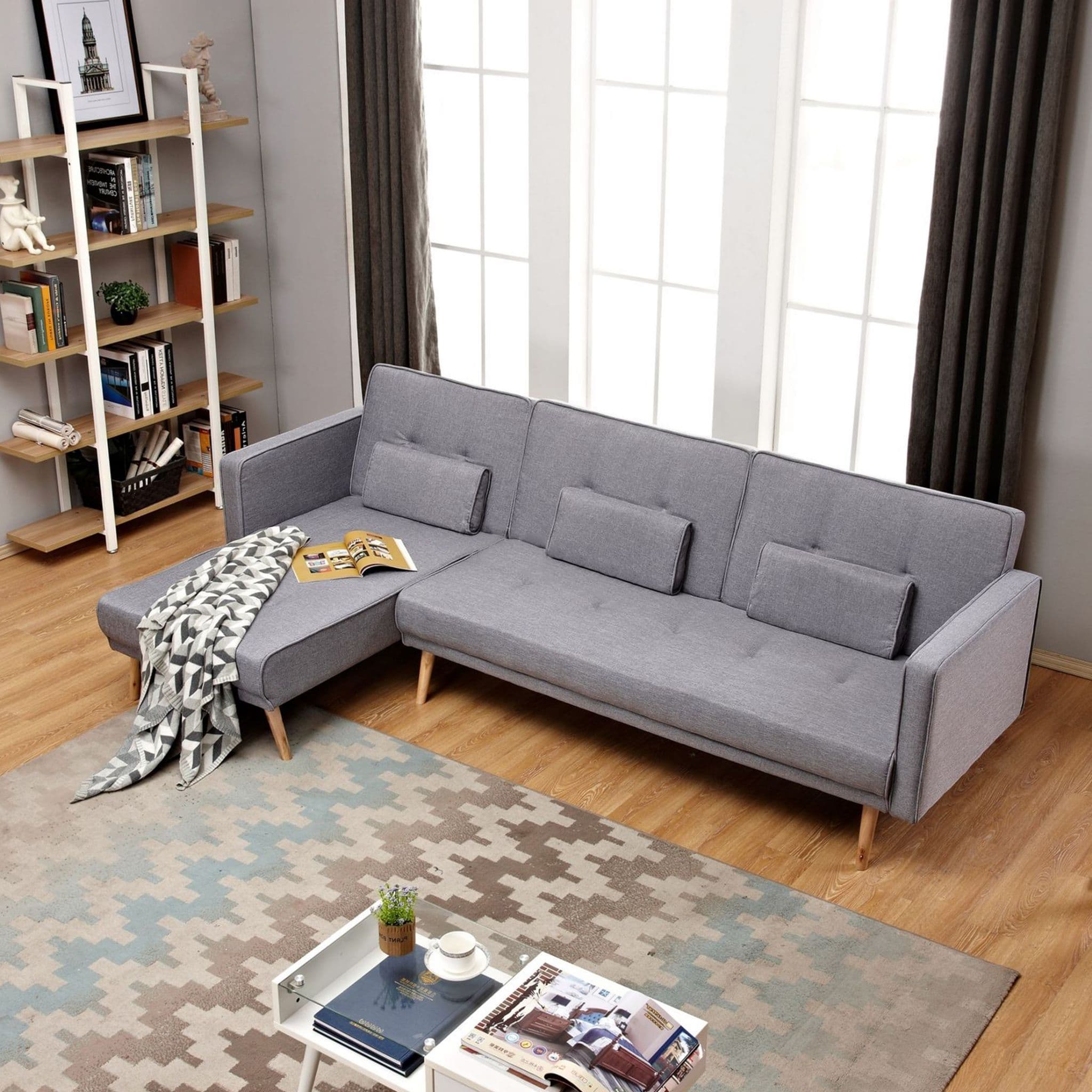 Modern Grey Fabric Sofa, Fold Out Sofa Bed 270Mm Long - Right Hand Side