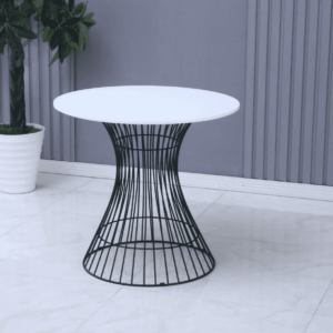 Neo Hourglass White Round Dining Table With Black Leg