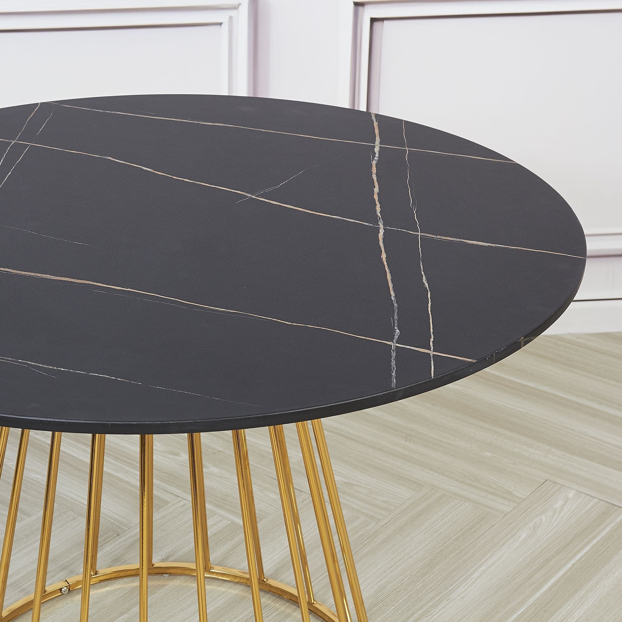 New Black Liverpool Style Marble Table With Golden Chrome Legs - 100Cm - Image 4