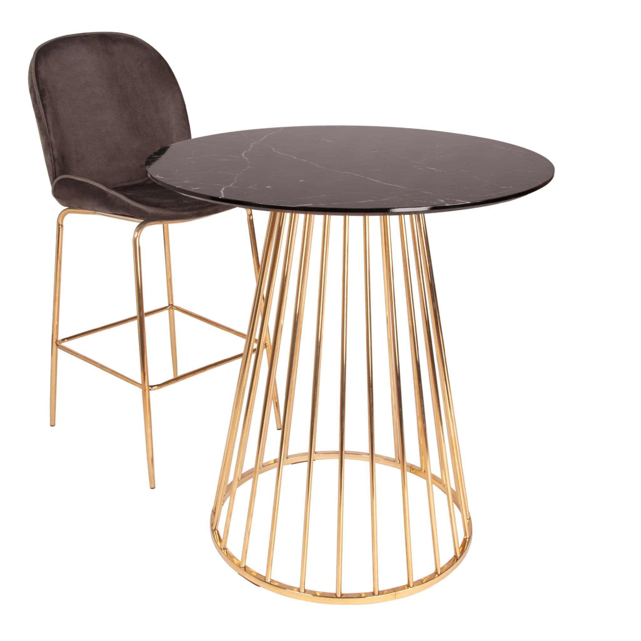 New Black Marble Effect Liverpool Bar Table 93Cm High - With Gold Legs - Image 5