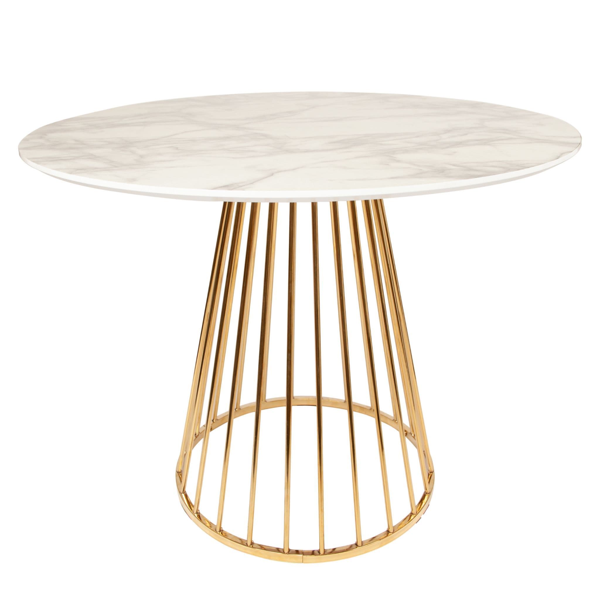 New Mmilo White Liverpool Style Marble Effect Table With Golden Chrome Legs, 100Cm - Image 2