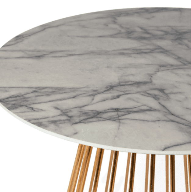 New Mmilo White Liverpool Style Marble Effect Table With Golden Chrome Legs, 100Cm - Image 5