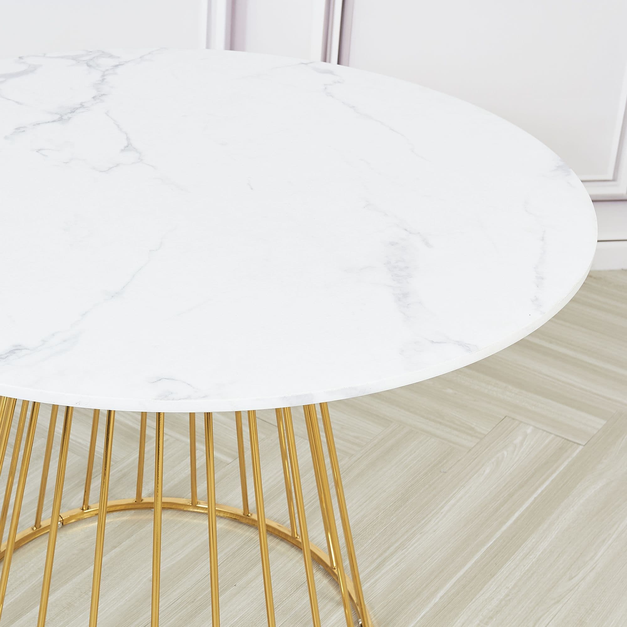 New Mmilo White Liverpool Style Marble Table With Golden Chrome Legs 80Cm - Image 2
