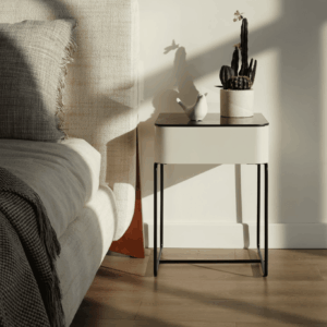 Newham Black Bedside Cabinet Side Table - White