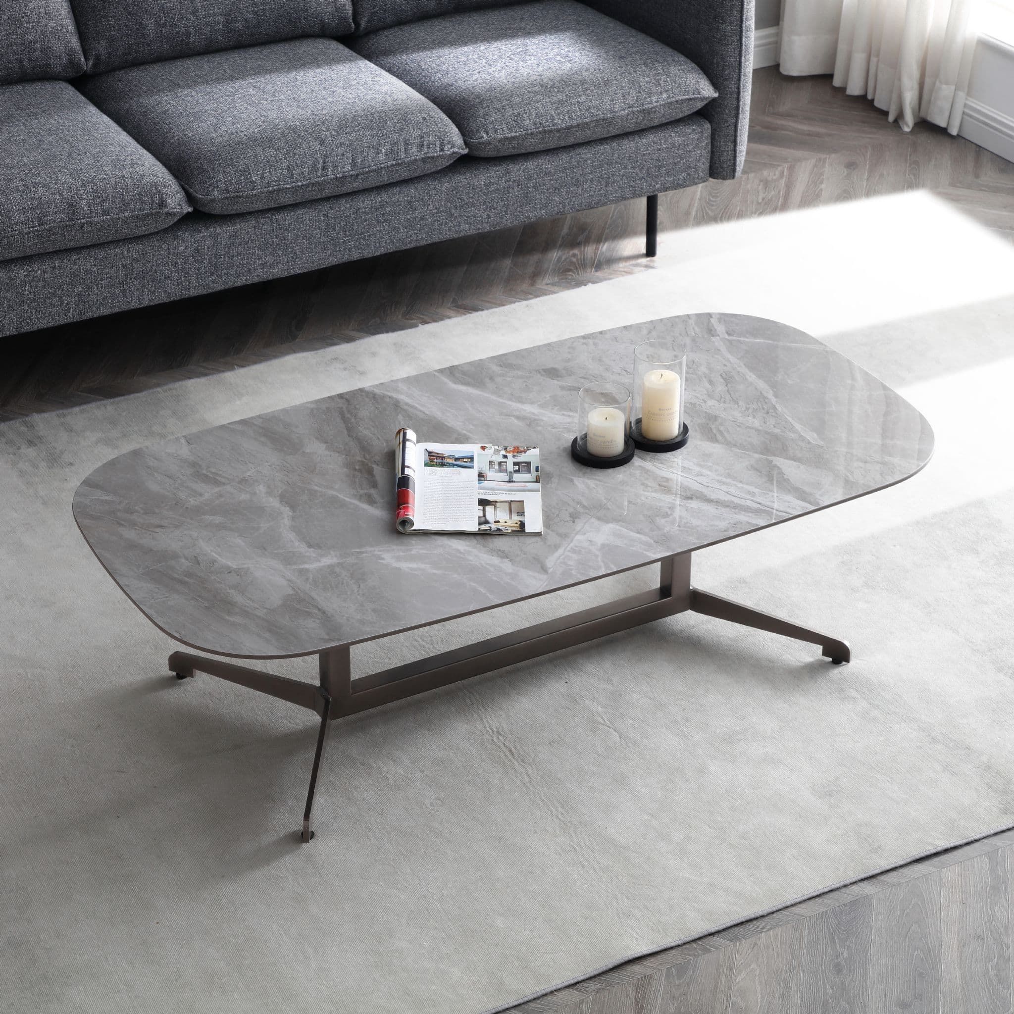 Reed Rounded Rectangular Sintered Stone Coffee Table - Image 4