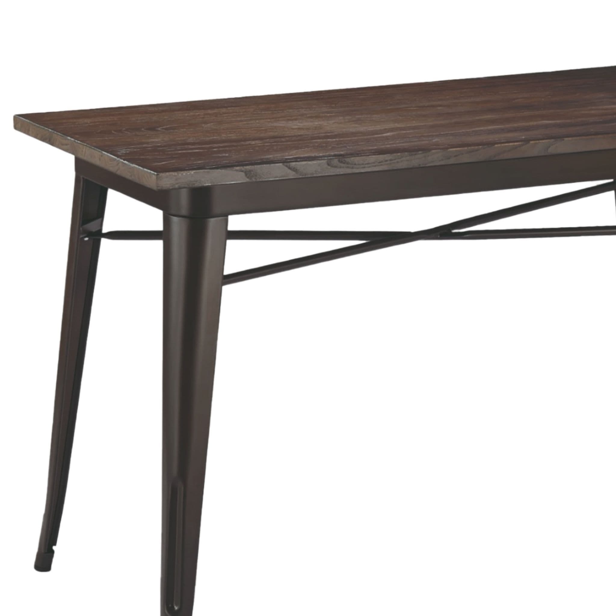 Retro Tolix Style Brown Rectangular Metal Table With Wooden Top - Brown - Image 2