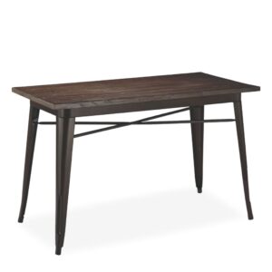 Retro Tolix Style Brown Rectangular Metal Table With Wooden Top - Brown