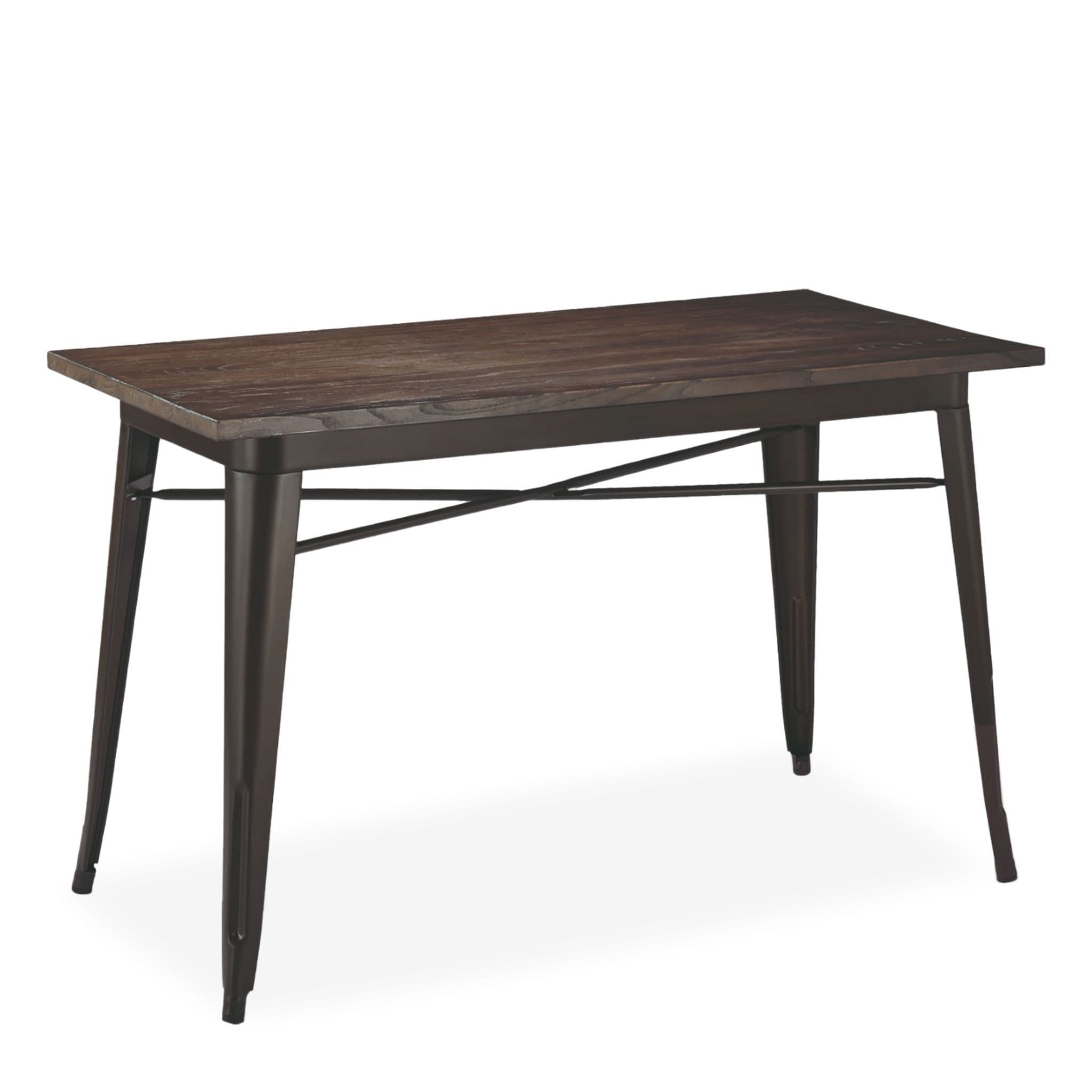 Retro Tolix Style Brown Rectangular Metal Table With Wooden Top - Brown