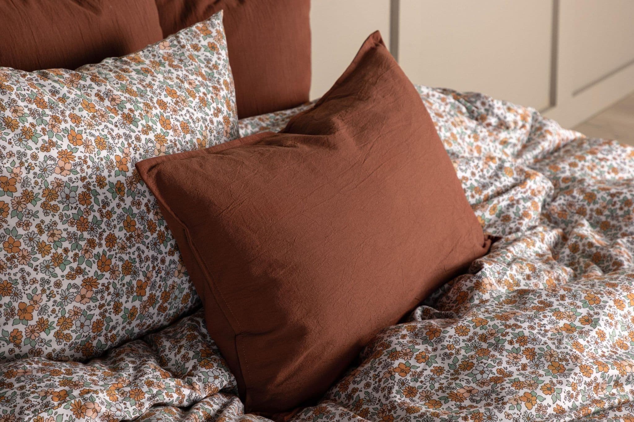 Ronja Cushion Cover Washed Cotton, Brown, 45X45 - Image 139