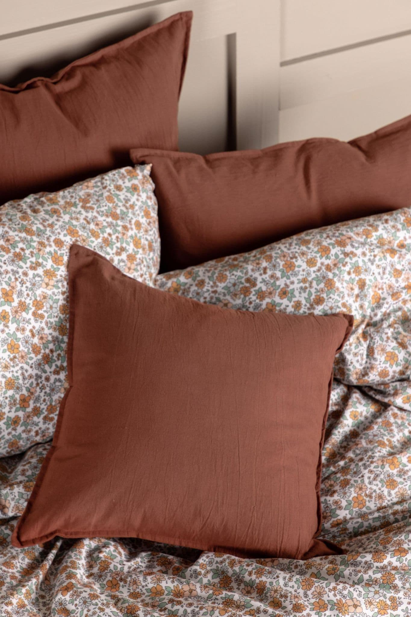 Ronja Cushion Cover Washed Cotton, Brown, 45X45 - Image 147