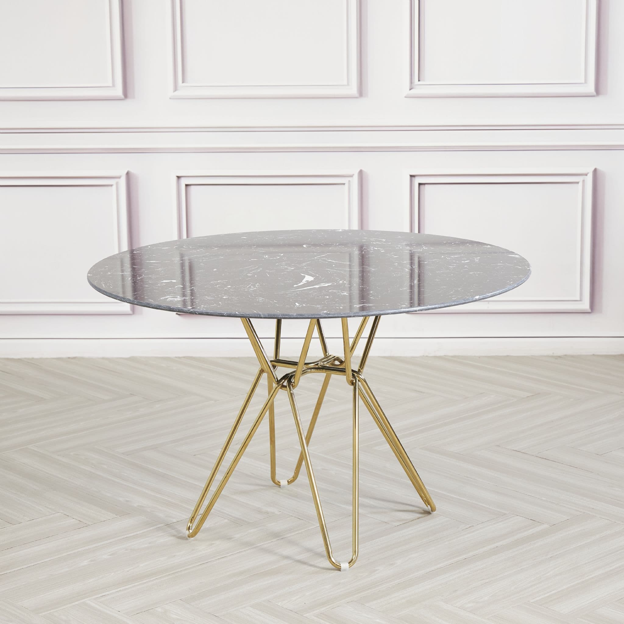 Round Black Dining Table With Gold Hairpin Style Leg - 120Cm - Image 3