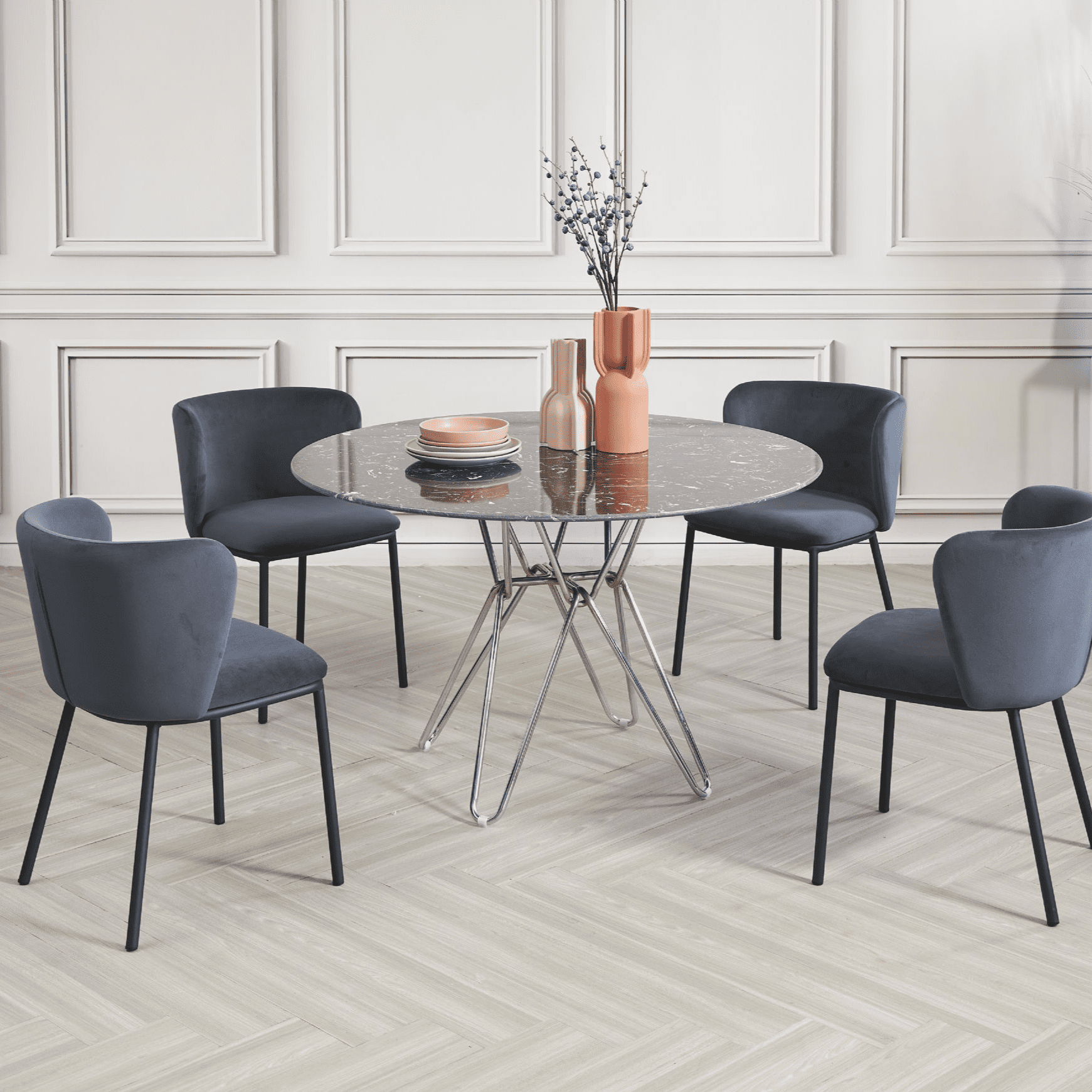 Round Black Dining Table With Gold Hairpin Style Leg - 120Cm - Image 4