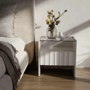 Solano Black Bedside Cabinet Side Table - White