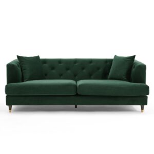Tribeca Tufted Vintage Black Velvet 3 Seater Sofa - Deep Green, 3