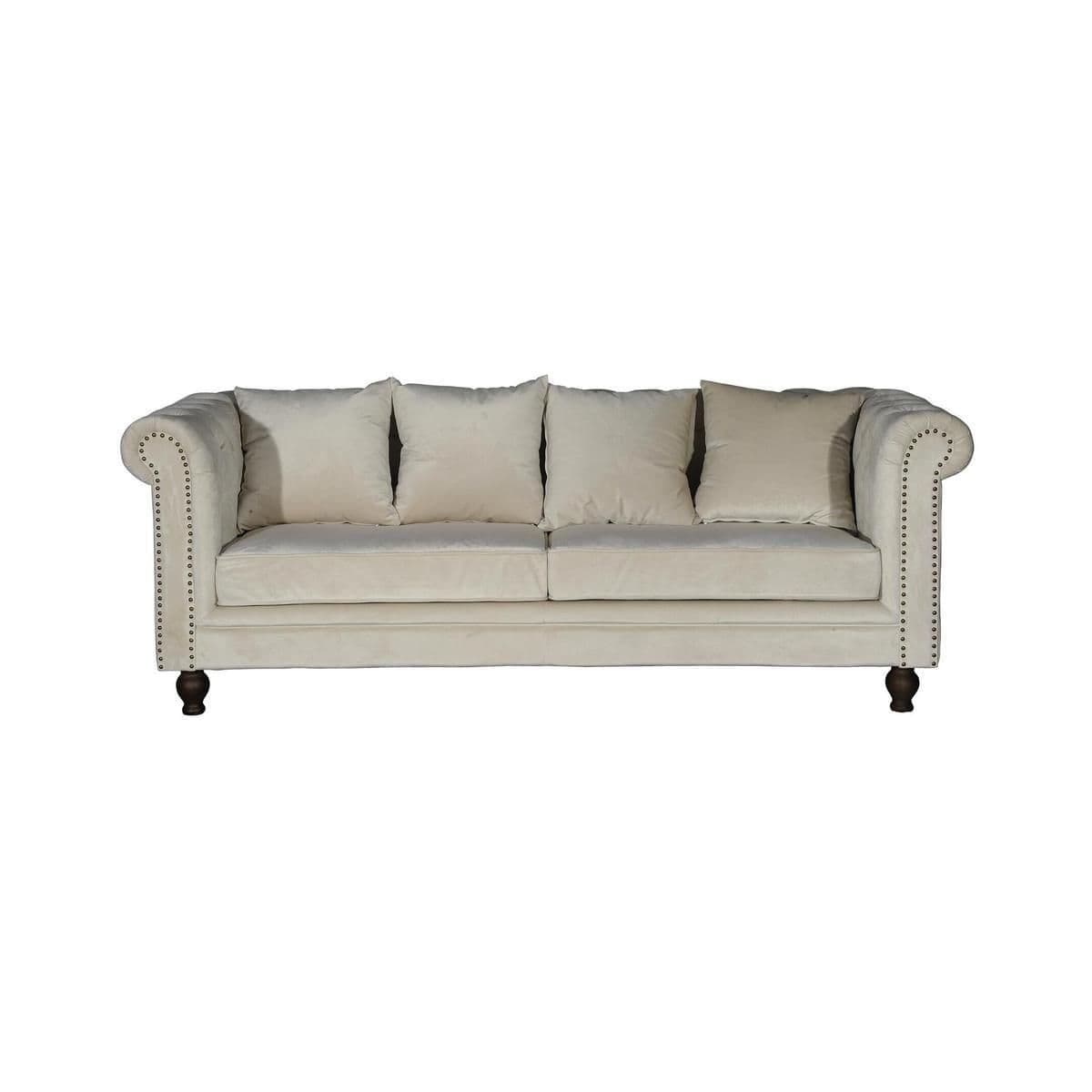 Velvet 3-Seat Sofa, Cream