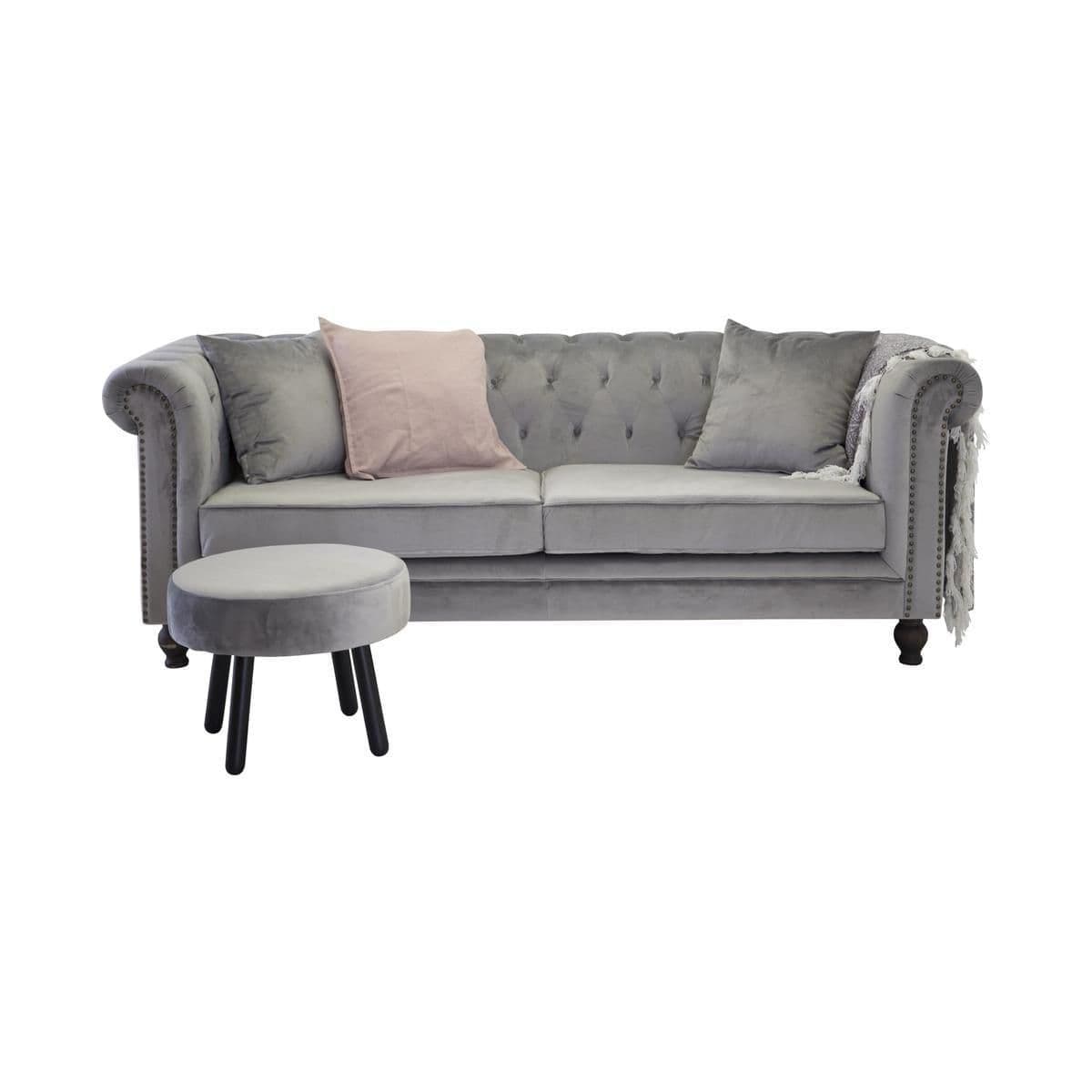 Velvet 3-Seat Sofa, Cream - Image 4
