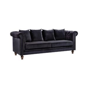 Velvet 3-Seat Sofa - Black