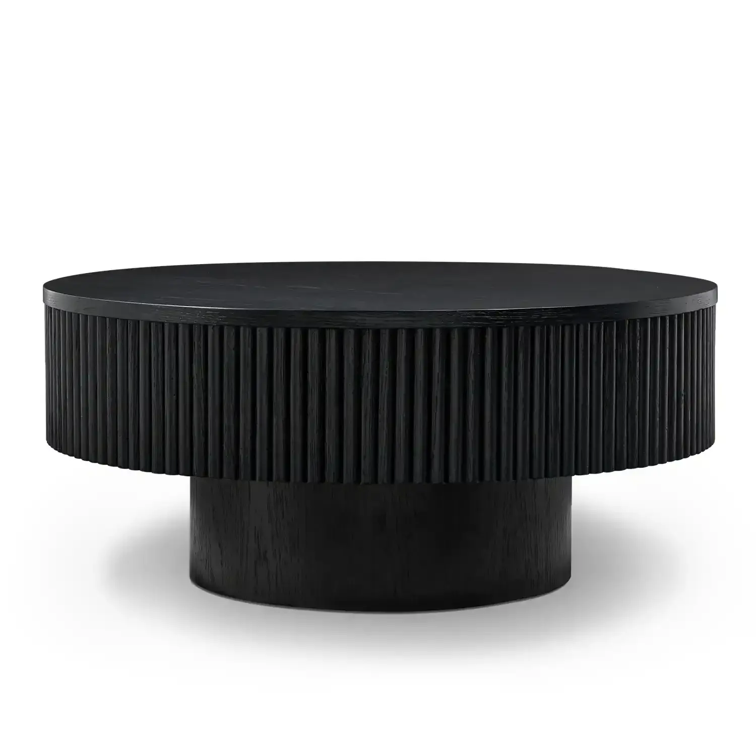 Vivid Black Wooden Round Coffee Table