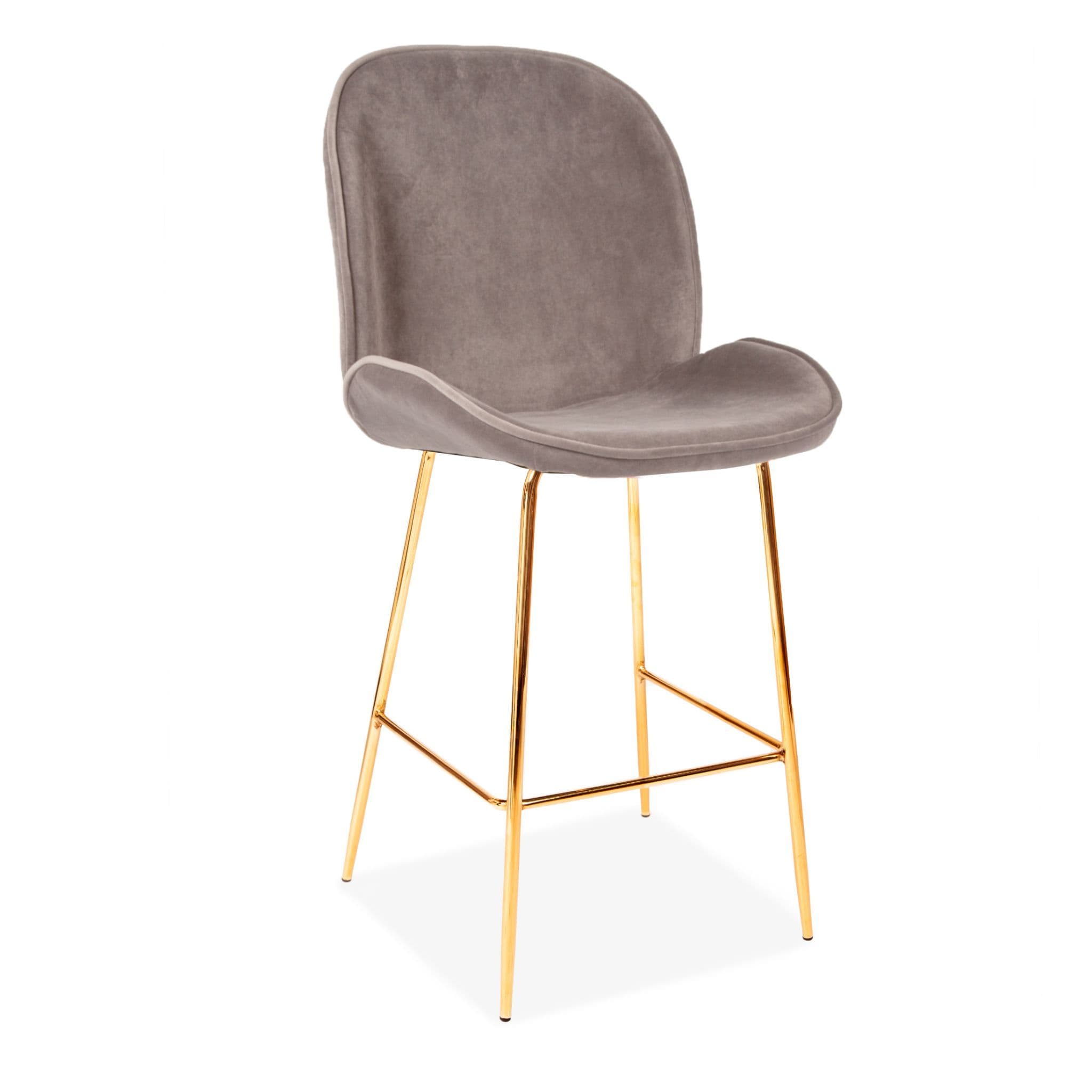 X2 Journey Velvet Barstools, Grey, Gold Legs, 65/75 Cm - Image 3