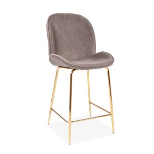 X2 Journey Velvet Barstools, Grey, Gold Legs, 65/75 Cm