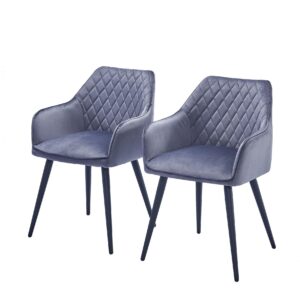 X2 Hanko Black Velvet Dining Chair - Grey, X2