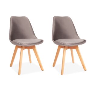 X2 Green Velvet Tulip Dining Chairs - Light Grey, X2