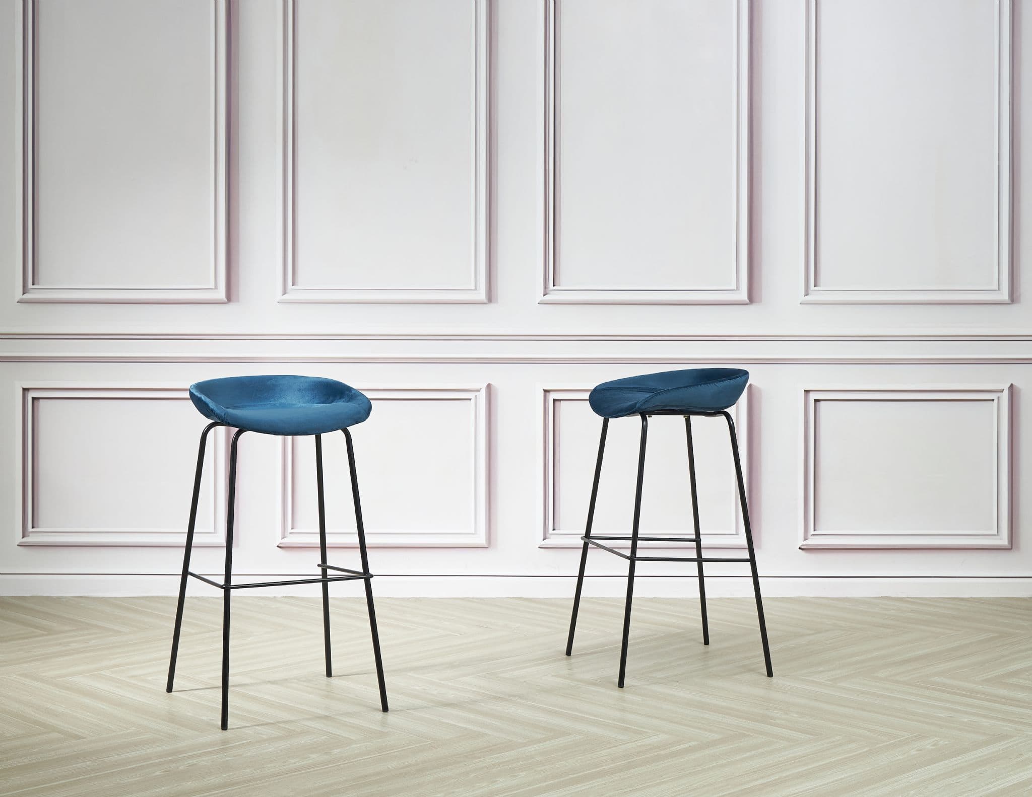 X2 New Herschel Blue Velvet Barstools, With Black Legs - Image 6