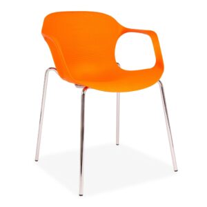 X2 Or X6 Blue Plastic Stackable Dining Chairs With Chrome Metal Legs - Orange, X2