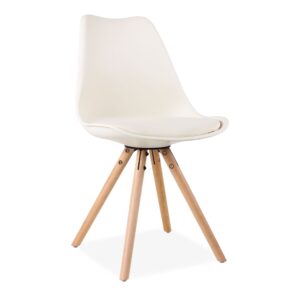 X2 Tulip Dining Chairs, In Cream With Wooden Legs Style A