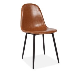 X4 Mmilo Upholstered Eiffel Dining Chair Black Legs - Leather Brown