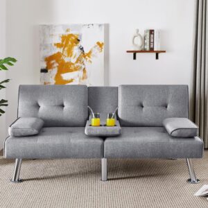 Zeke Black Pu Leather Sofa Bed - Chromed Legs 2 Seater Versatile Sofa - Grey
