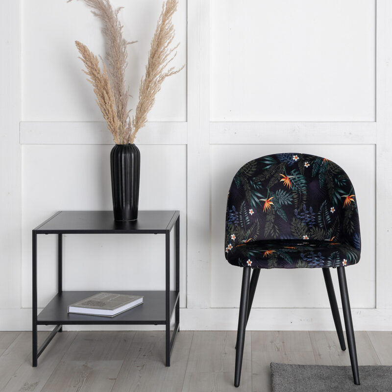 Velvet Dining Chair 2-Pack - Black Flower Fabric