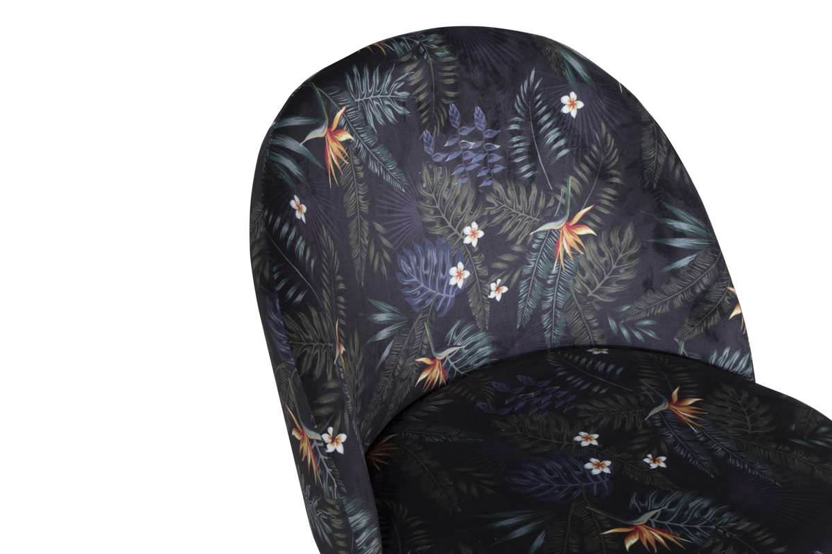 Velvet Dining Chair 2-Pack - Black Flower Fabric - Image 4