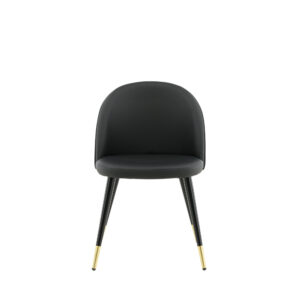 Velvet Dining Chair 2-Pack Brass W. Stiches In Back - Black / Pu