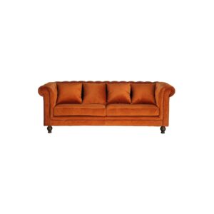 Velvet 3-Seat Sofa - Rusty Orange - Inc 4 Pillows