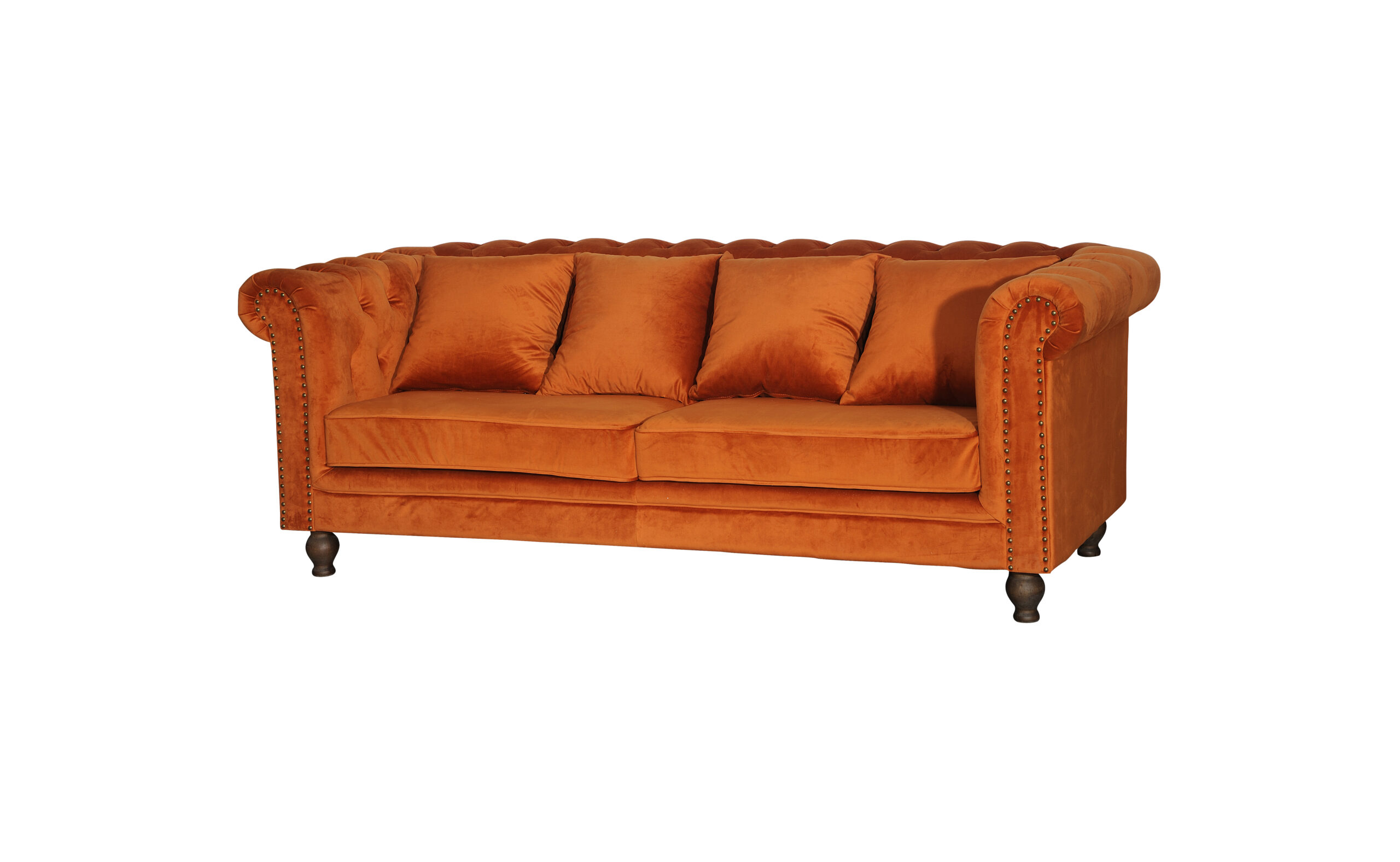 Velvet 3-Seat Sofa - Rusty Orange - Inc 4 Pillows - Image 4