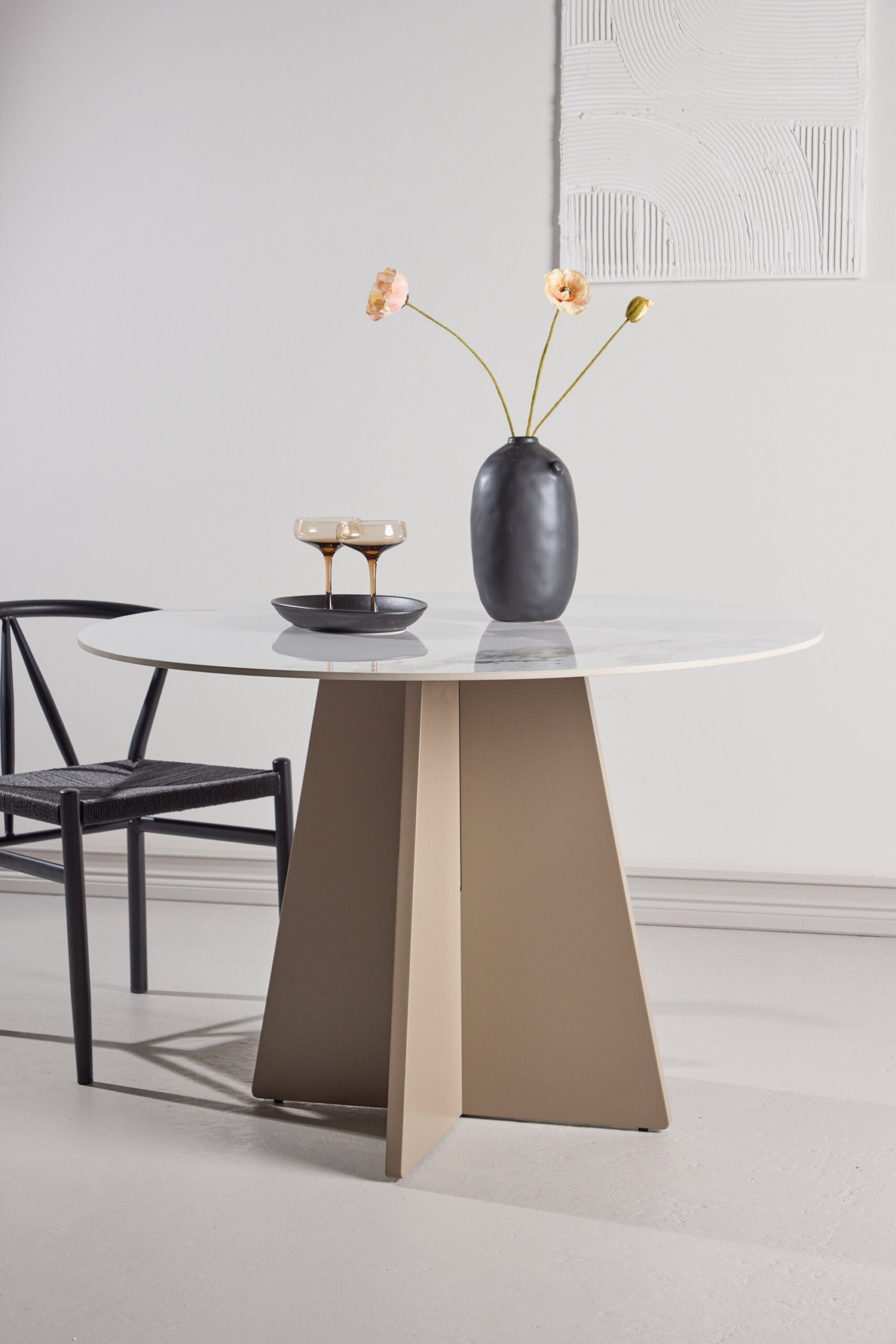 Bootcut Round Dining Table Dia 110x75 Cm - Mdf Beige / Sintered Stone Marblelook - Image 6