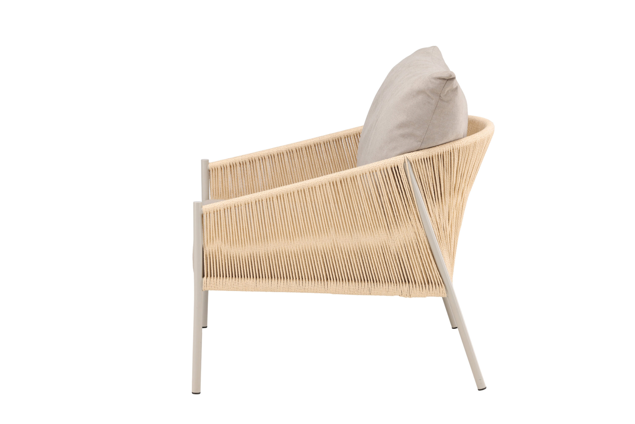 Louie Lounge Chair - Beige Steel Frame / Rope Beige Linen Fabric - Image 4