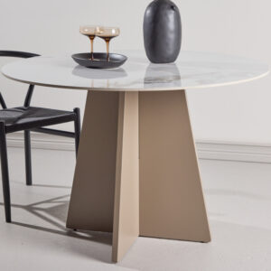 Bootcut Round Dining Table Dia 110x75 Cm - Mdf Beige / Sintered Stone Marblelook