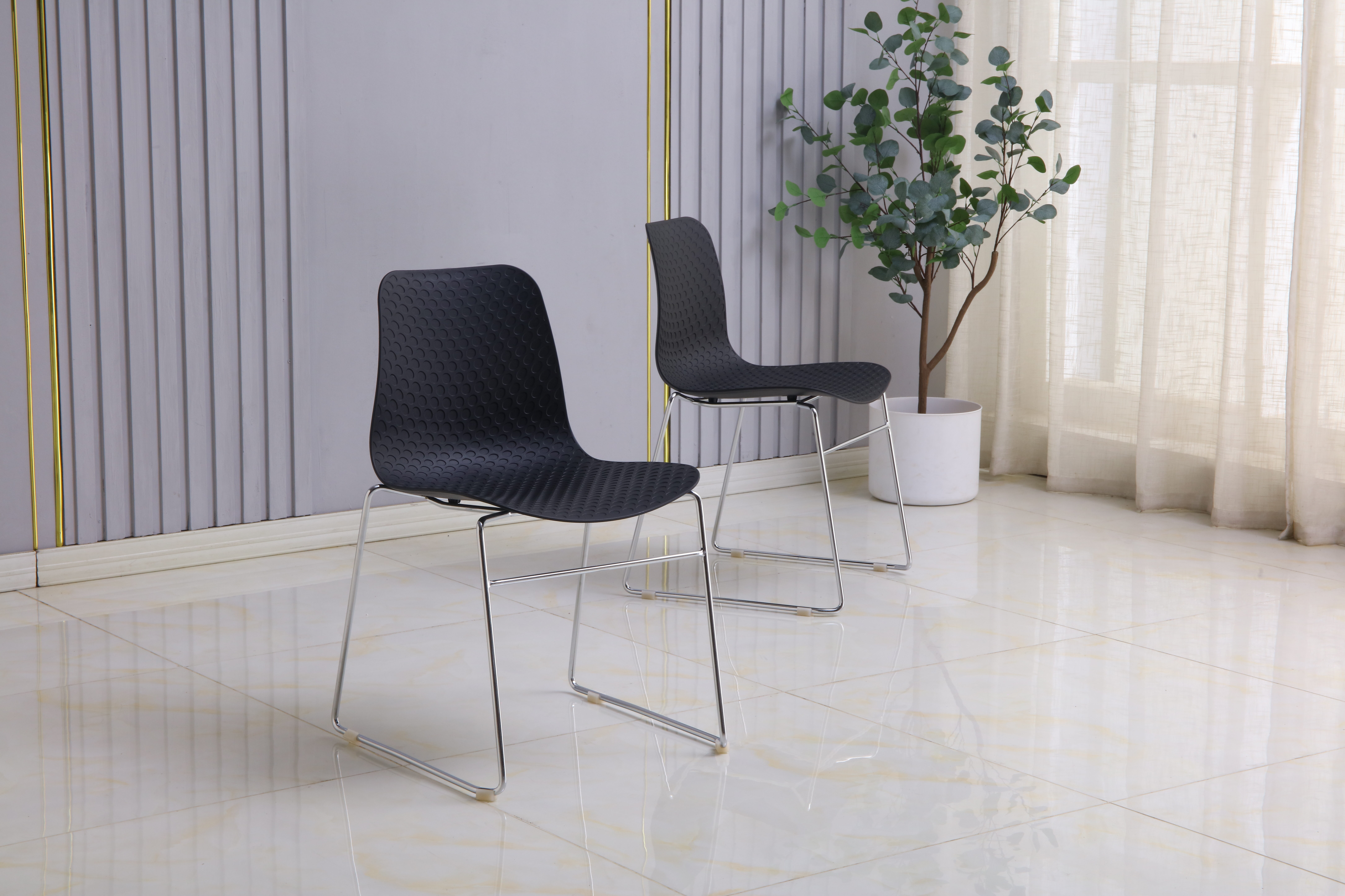 Set Of 4 Stackable Alex Chairs - White - Black, 4