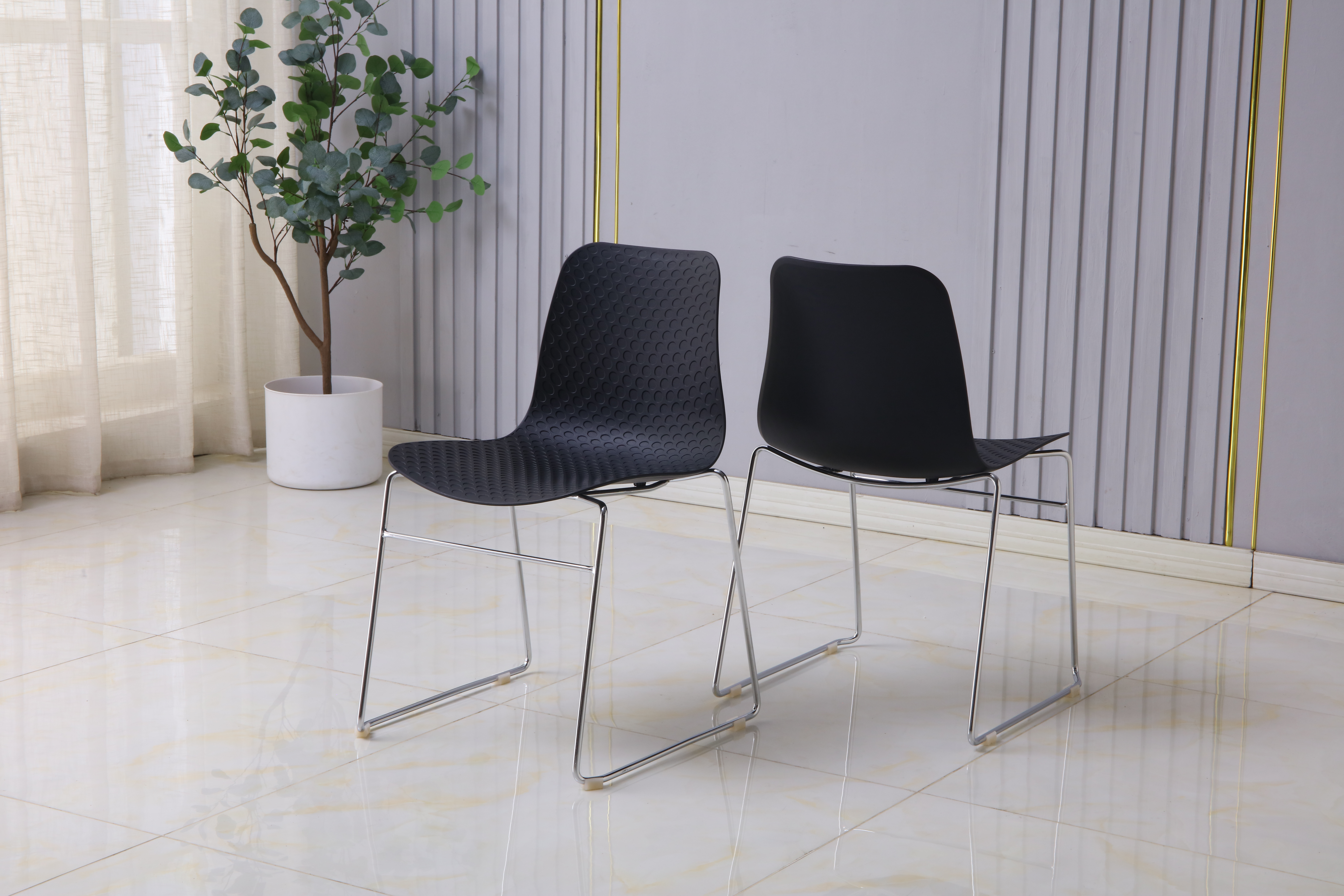 Set Of 4 Stackable Alex Chairs - White - Black, 4 - Image 7