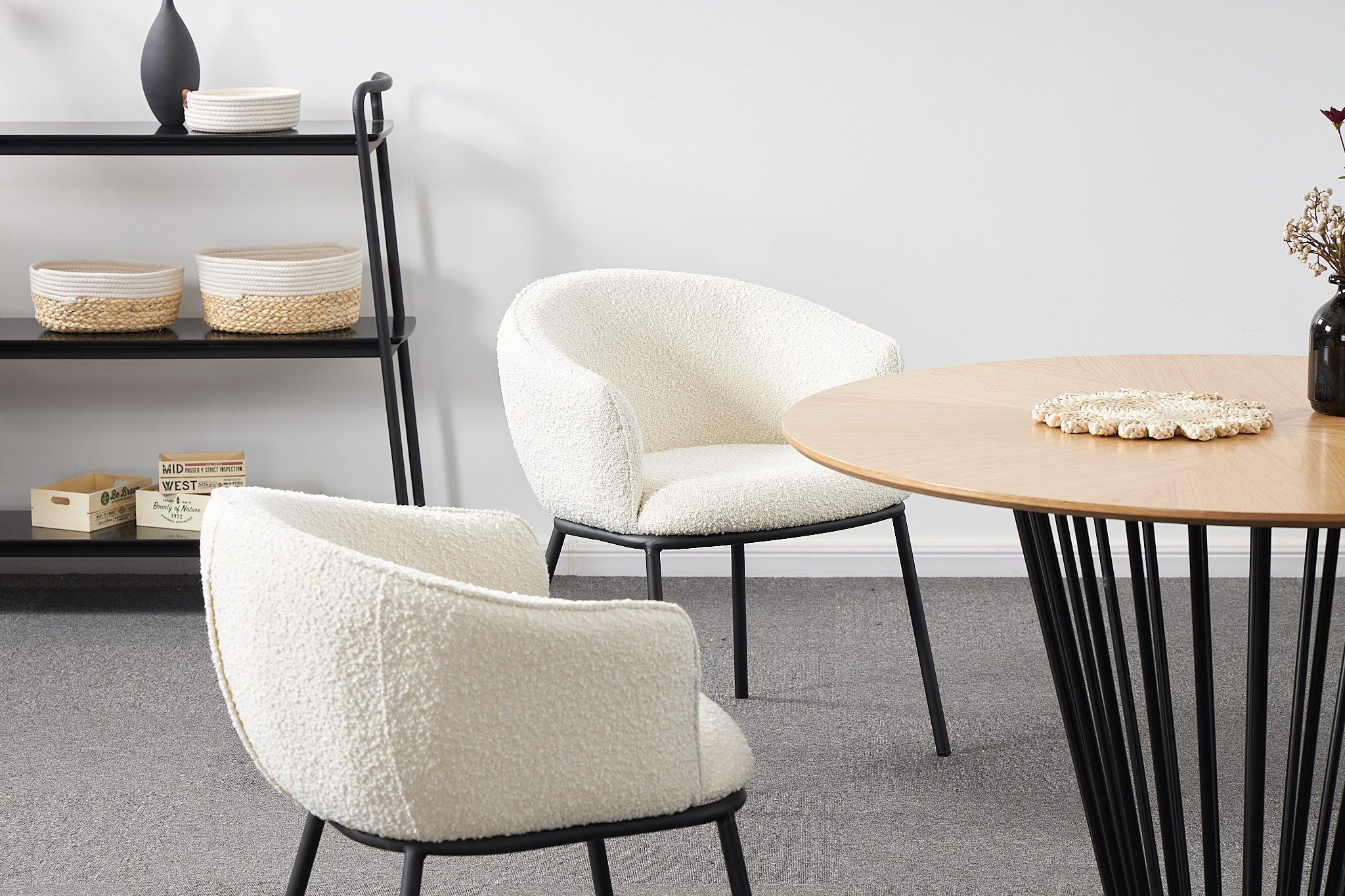 X1 Duke Boucle Grey Dining Chair - White, X1