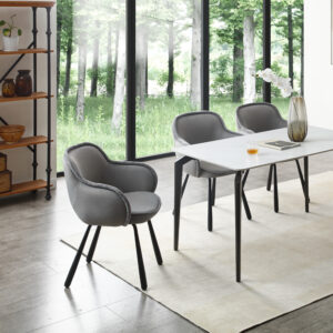 X2 Claudia Art Deco Dining Chairs - Beige - Grey, X2