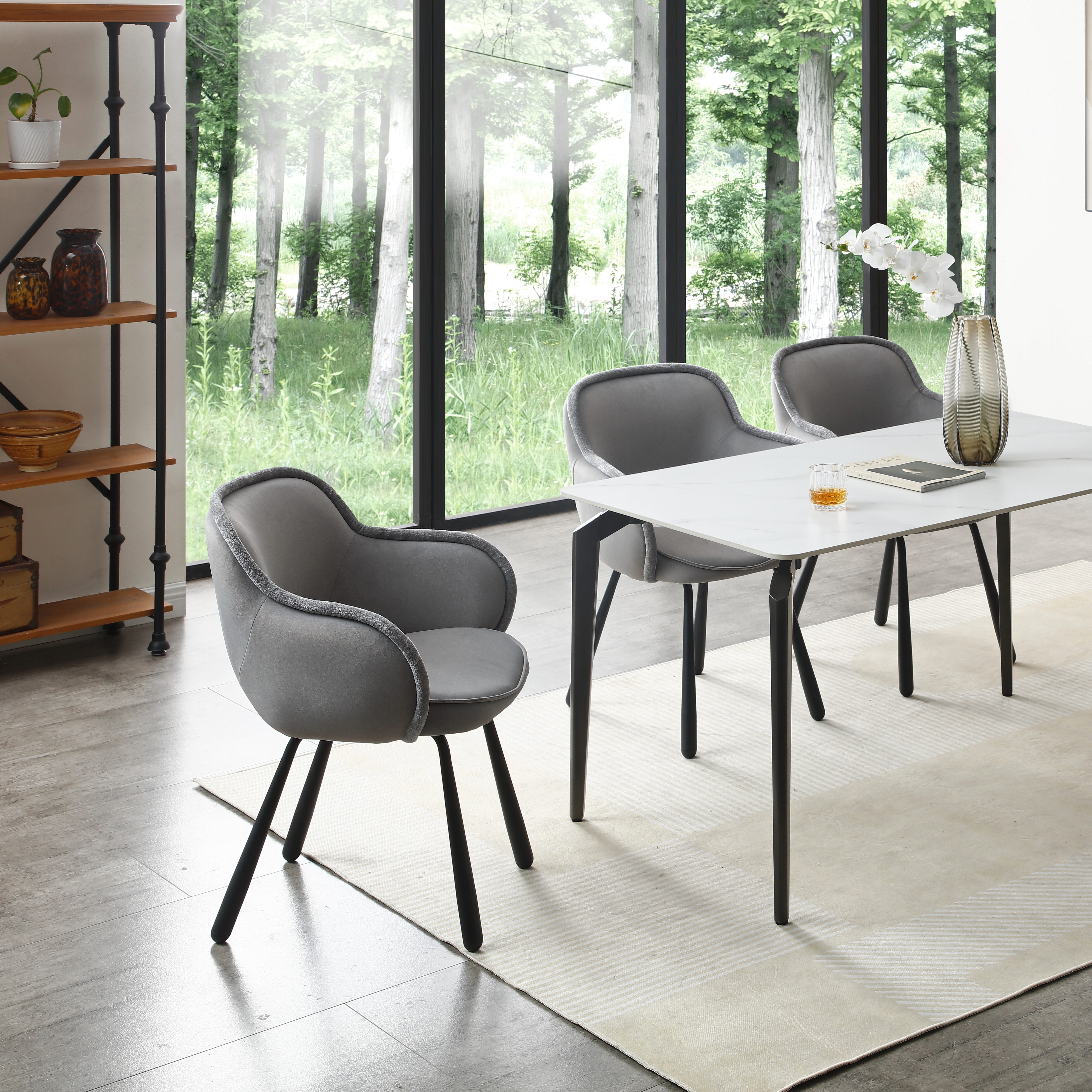 X2 Claudia Art Deco Dining Chairs - Beige - Grey, X2