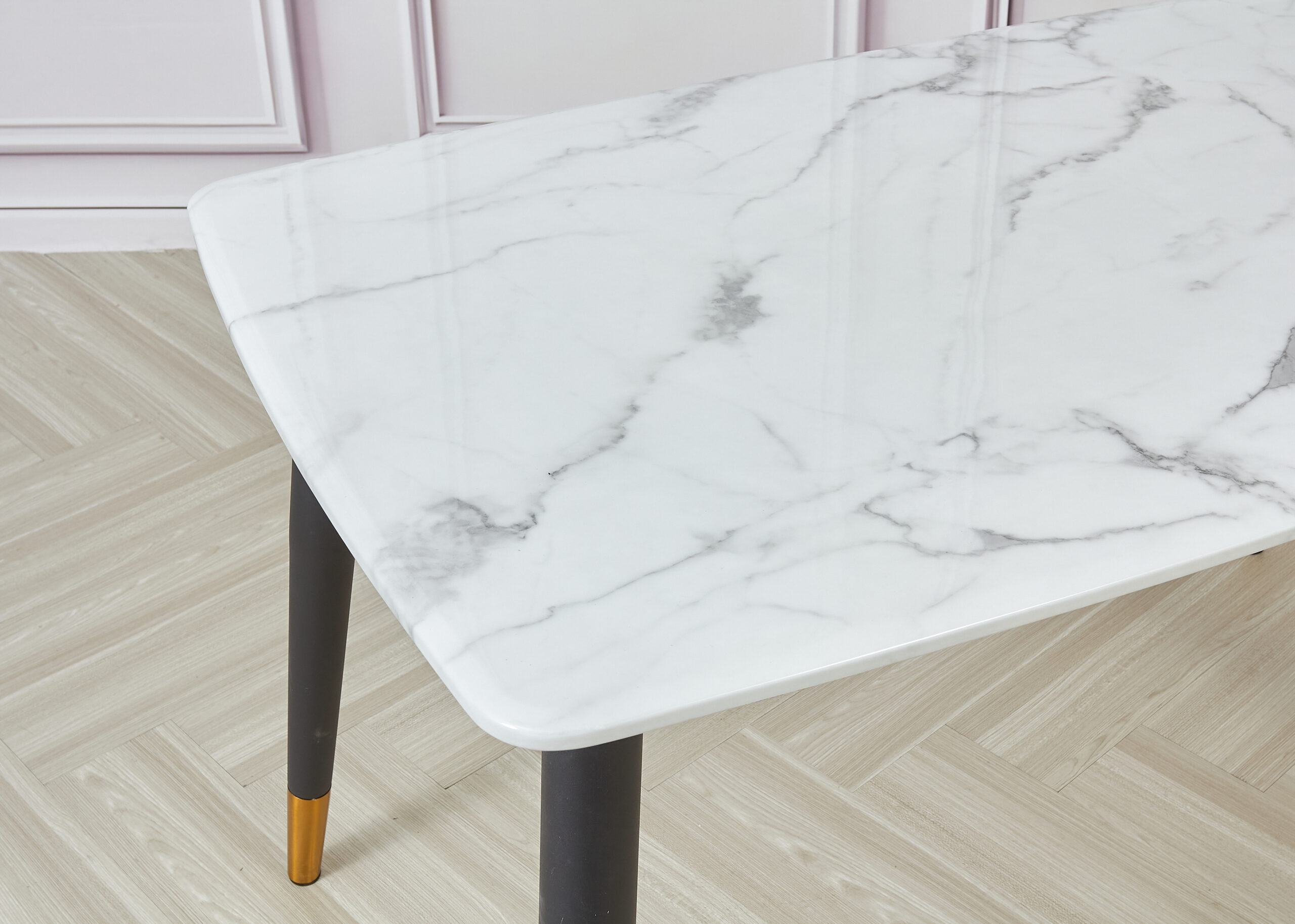 Alexander Marble Dining Table Black/White - White, 130 - Image 6