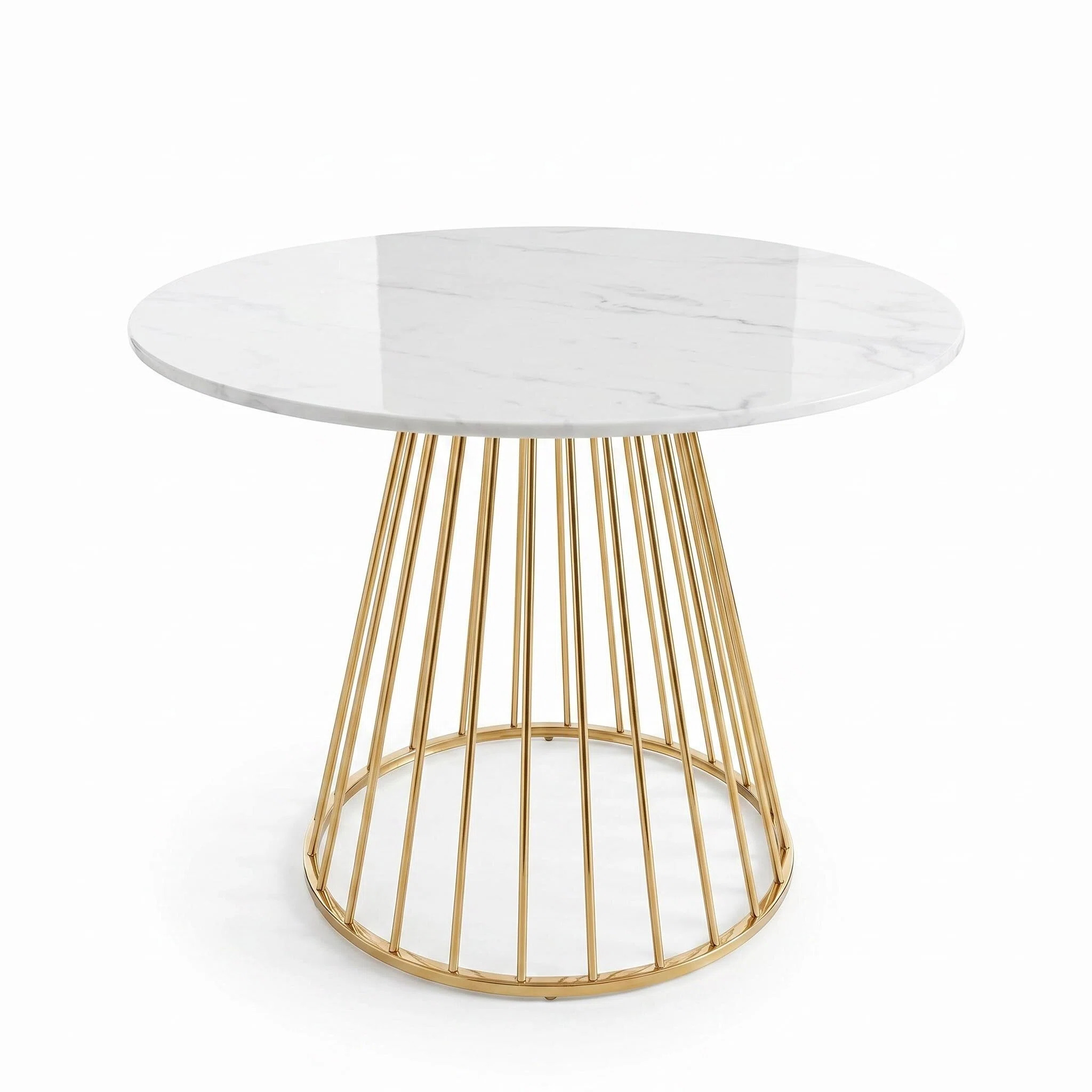 Liverpool White Marble Style Dining Table with Golden Chrome Legs 100cm Compact Modern Dining Table