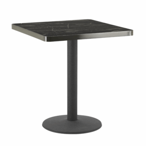 Aurora 70cm Squared Black Marble Effect Bistro Table – Round Pedestal Base